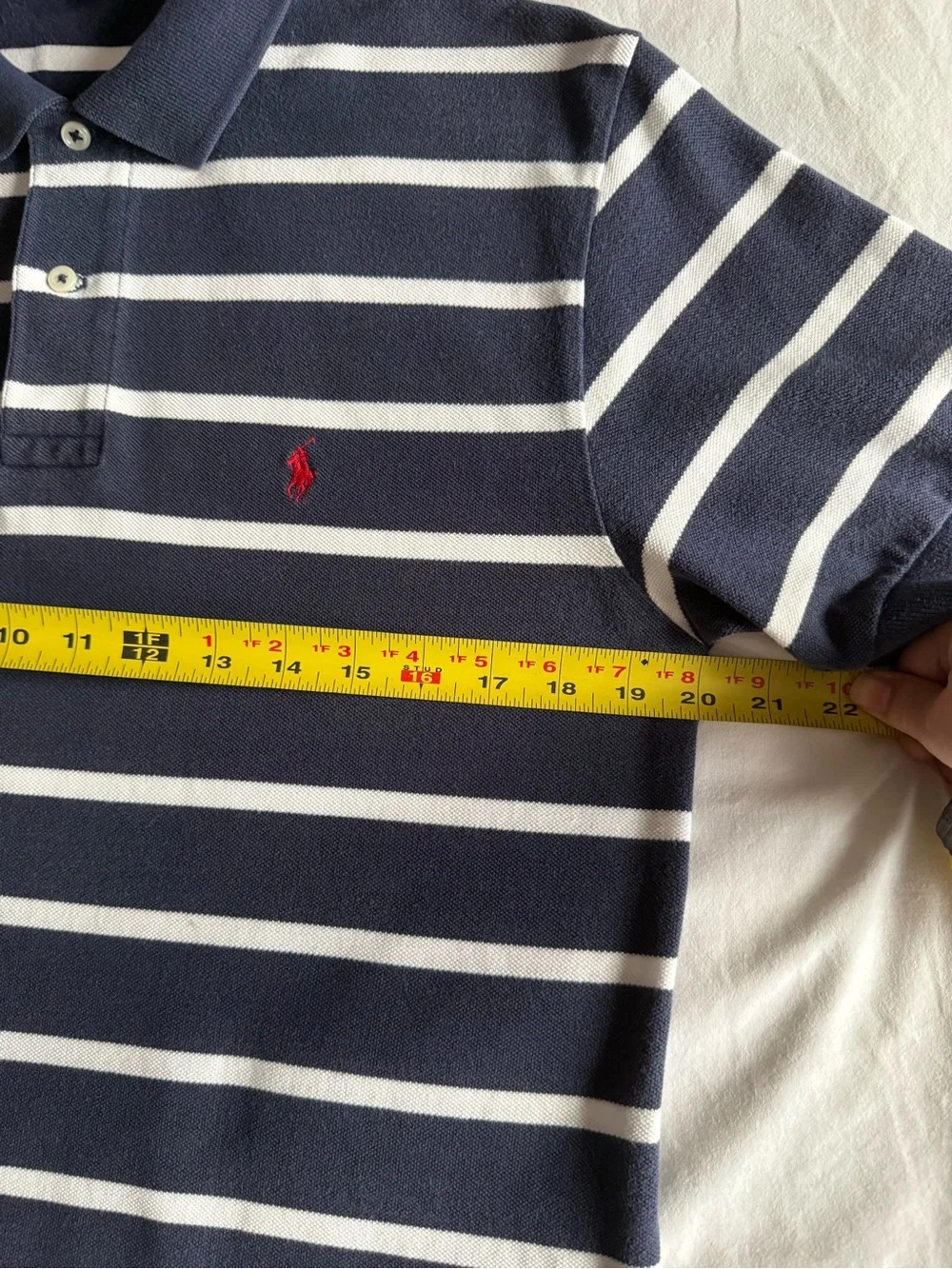 Polo Ralph Lauren Striped Polo Shirt M Navy White Cotton Red Pony